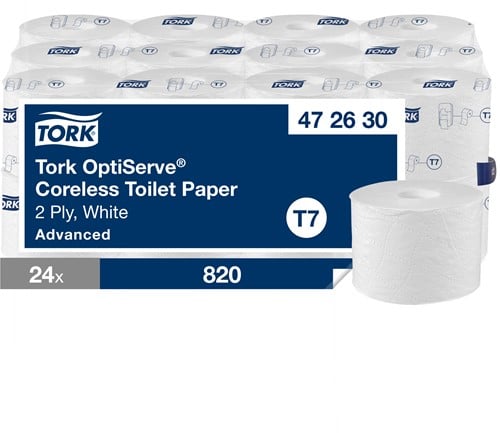Tork Coreless toiletpapier T7 Advanced wit 472630 2lgs. 94.3m. Pak 24x820 vel