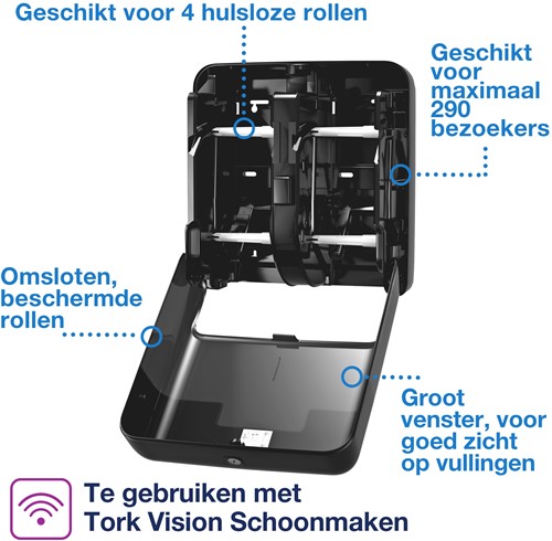 Tork Optiserve 4-rol toiletrol dispenserT7 zwart hulsl.558052 type verticaal-2