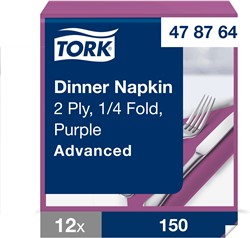 Tork dinnerservet 1/4 vouw Advanced soft paars 478764 2lgs. 39x39cm Doos 12x150 st.