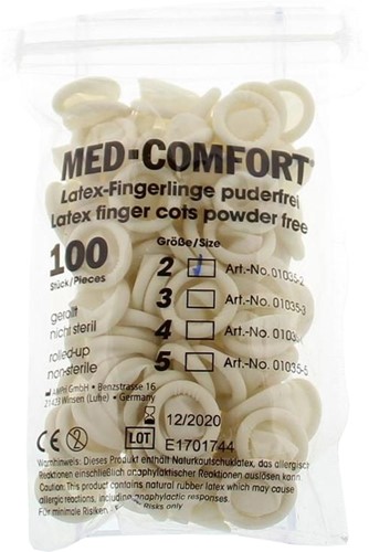 Med-Comfort Vingercondoom Gr.2 Mt:S latex poedervrij Zak 100 stuks-2