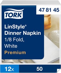 Tork LinStyle servet 1/8 vouw Premium wit 478145 1lgs. 39x39cm Doos 12x50 stuks