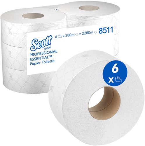 Scott toiletpapier Jumbo wit 8511 2lgs. 380m x9.5cm  Pak 6 rol