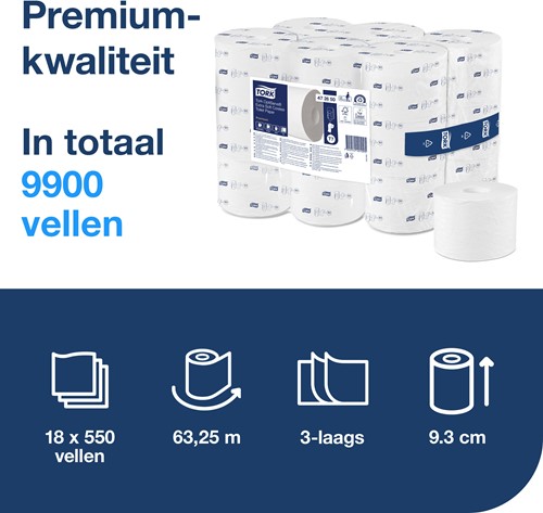 Tork Coreless toiletpapier T7 Premium wit, zacht 472650 3lgs. 63.3m Pak 18x550 vel-3