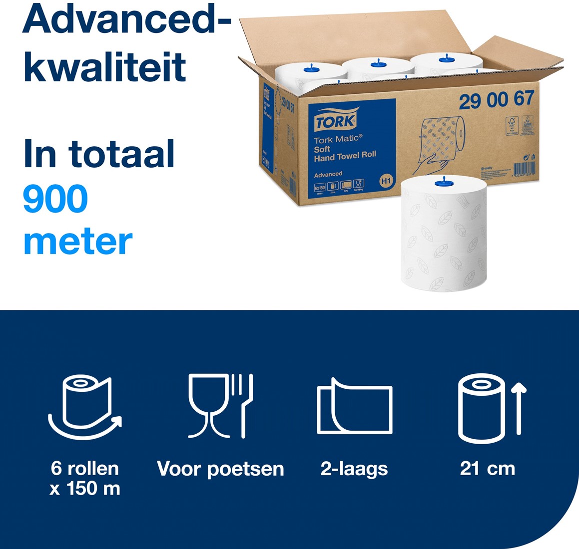 Tork Matic H1 Zachte Handdoekrol 290067 2-laags Doos 6 rol Hazet