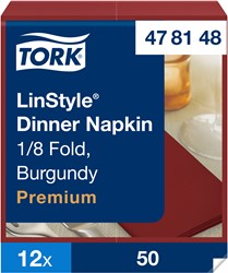 Tork LinStyle servet 1/8 vouw Premium burgundy 478148 1lgs. 39x39cm Doos 12x50 stuks