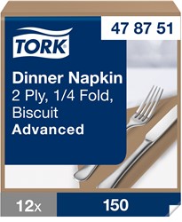 Tork dinnerservet 1/4 vouw Advanced soft biscuit 478751 2lgs. 39x39cm Doos 12x150 st.