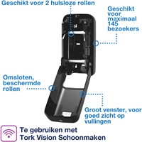 Tork Optiserve 2-rol toiletrol dispenser zwart hulsl. 558042 T7. type verticaal-2