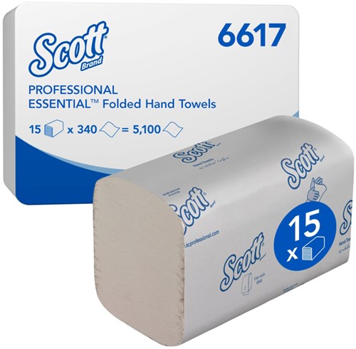 Scott interfold handdoeken Essential Airfl wit small 6617 1lgs. 21.2x20cm Doos 15x340 dk