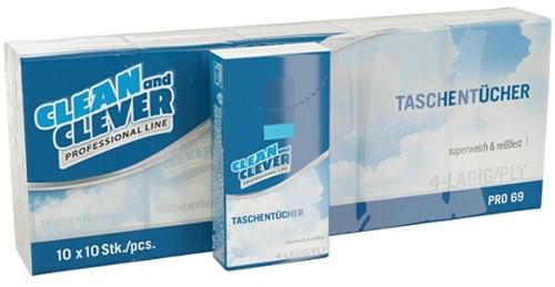 Clean and Clever PRO69 Zakdoekjes wit cellulose 4 lgs Pak 10x10 stuks
