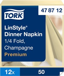 Tork LinStyle servet 1/4 vouw Premium champagne 478712 1lgs. 39x39cm Doos 12x50 stuks