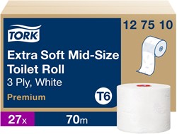 Tork Mid-size toiletpapier T6 Premium Xtrasoft wit 127510 3lgs. 70m Doos 27 rol