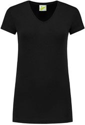 L&S T-shirt V-hals Mt:L, black Body Fit, Cott./Elast., dames