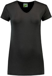 L&S T-shirt V-hals 1262 Mt:L, dark grey Body Fit, Cott./Elast,dames