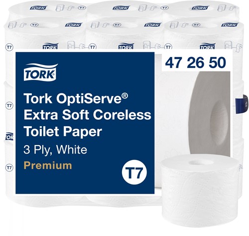 Tork Coreless toiletpapier T7 Premium wit, zacht 472650 3lgs. 63.3m Pak 18x550 vel-2