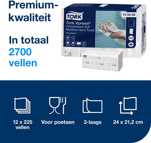 Tork Xpres handdoek compressed H2 Premium soft wit 100889 2lgs. 21x24cm. EBG 12x225 st.-3