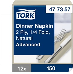 Tork dinnerservet 1/4 vouw Advanced Naturel 477357 2lgs. 39x39cm Doos 12x150 st.