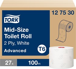 Tork Mid-size toiletpapier T6 Advanced wit 127530 2lgs. 100m Doos 27 rol