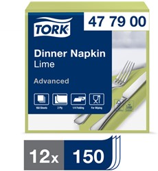 Tork dinnerservet 1/4 vouw Advanced lime 477900 2 lgs. 39x39cm Doos 12x150st.