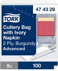 Tork Pochette Bordeaux/Ivoor met 2-laags Servet Zand – 474329 – Bestekzakjes 500 stuks (5x100)
