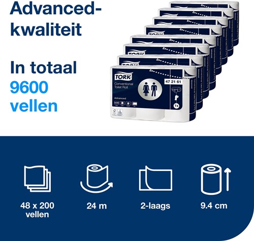 Tork Traditioneel Toiletpapier T4 Advanced Wit 2-laags 200 vel – 472161 – 48 Rollen (8x6)-3