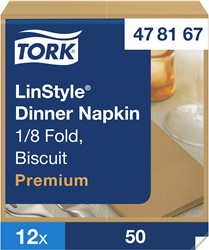 Tork LinStyle servet 1/8 vouw Premium biscuit 478167 1lgs. 39x39cm Doos 12x50 st.
