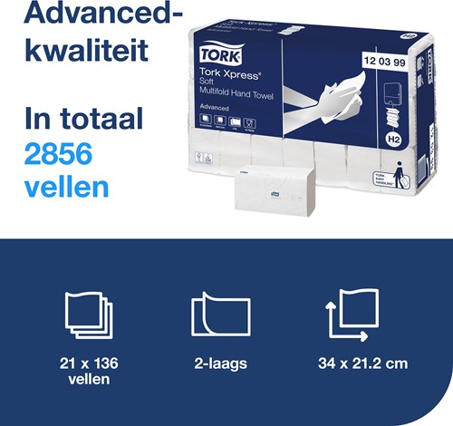 Tork Xpress handdoek H2 Advanced soft wit 120399 2lgs. 21x34cm Pak 21x136 st.-3
