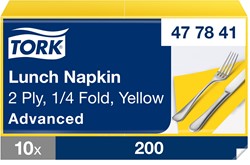 Tork lunchservet 1/4 vouw Advanced geel 477841 2lgs. 33x33cm Doos 10x200 st.