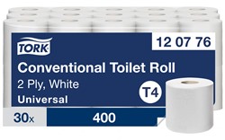 Tork traditioneel toiletpapier T4 Universal wit 120776 2lgs. 400vel Zak 30 rol Tork Traditioneel Toiletpapier Wit T4