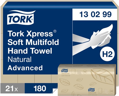Tork Xpress handdoek H2 Advanced soft naturel 130299 2lgs. 21x24cm Pak 21x180 stuks