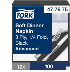 Tork dinnerservet 1/4 vouw Advanced soft zwart 477675 3lgs. 39x39cm Doos 12x150 st.