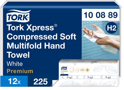 Tork Xpres handdoek compressed H2 Premium soft wit 100889 2lgs. 21x24cm. EBG 12x225 st.