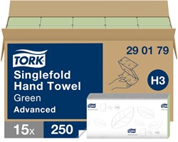 Tork Z-vouw handdoek H3 Advanced groen 290179 2lgs. 25x23cm Doos 15x250 st.