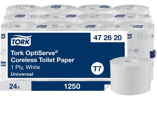 Tork Coreless toiletpapier T7 Universal wit 472620 1lgs. 143.75m Pak 24x1250 vel