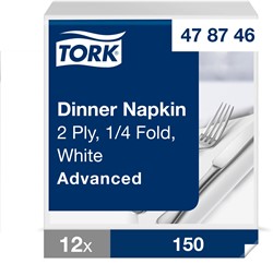 Tork dinnerservet 1/4 vouw Advanced soft wit 478746 2lgs. 39x39cm Doos 12x150 st.