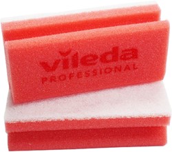 Vileda schuursponzen Glitzi 7x15cm rood/wit met greep Pak 10 stuks