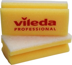 Vileda schuursponzen Glitzi 7x15cm geel/wit met greep Pak 10 stuks