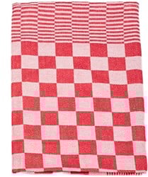 Theedoek rood/wit 65x65cm geblokt Pak 6 stuks