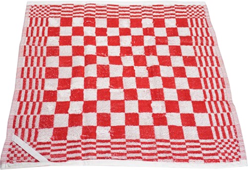 Handdoek rood/wit 50x50cm geblokt Pak 6 stuks