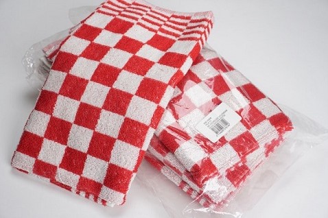 Handdoek rood/wit 50x50cm geblokt Pak 6 stuks-3