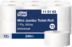 Tork Mini Jumbo Toiletpapier T2 Advanced Wit 110163 – 1-laags 240m – Professioneel Gebruik