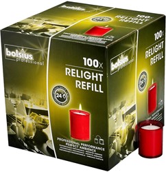 Bolsius ReLight refill rood. Doos 100 stuks Ø48x60mm, ca.24 branduren