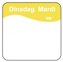 Daymark vierkante dagstickers 25x25mm dinsdag geel voedselveiligheid Rol 1000 st
