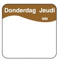 Daymark vierkante dagstickers 25x25mm donderdag bruin voedselveiligheid Rol 1000 st