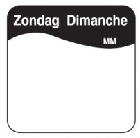 Daymark vierkante dagstickers 25x25mm zondag zwart voedselveiligheid Rol 1000 st