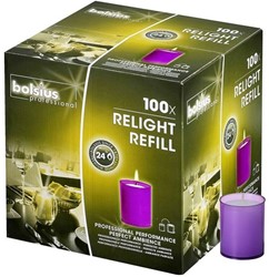 Bolsius ReLight refill paars. Doos 100 stuks Ø48x60mm, ca.24 branduren