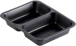 Duniform tray PP 2-vaks zwart 550/480ml rechthoekig 162151 227x178x40mm Doos 216 stuks