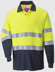 Portwest Modaflame poloshirt Mt:S, Hi-Vis geel/marine Lange mouw, vlamvertragend