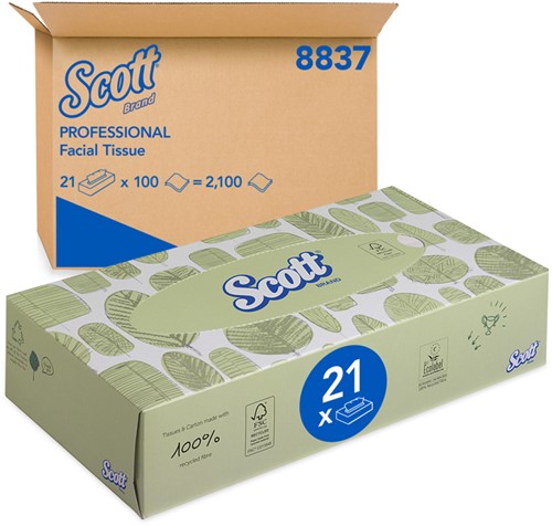 Scott facial tissue standaard wit 8837 2lgs. 21.5x18.6cm Doos 21x100