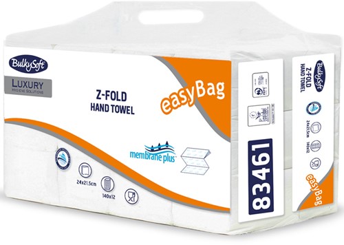 BulkySoft Z-vouw handdoek !! Membrane Plus wit 83461 3lgs. 24x21cm Easybag 12x140st