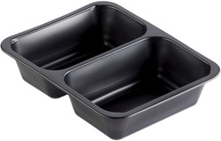 Duniform tray PP 2-vaks zwart 645/540ml rechthoekig 160064 227x178x50mm Doos 216 stuks